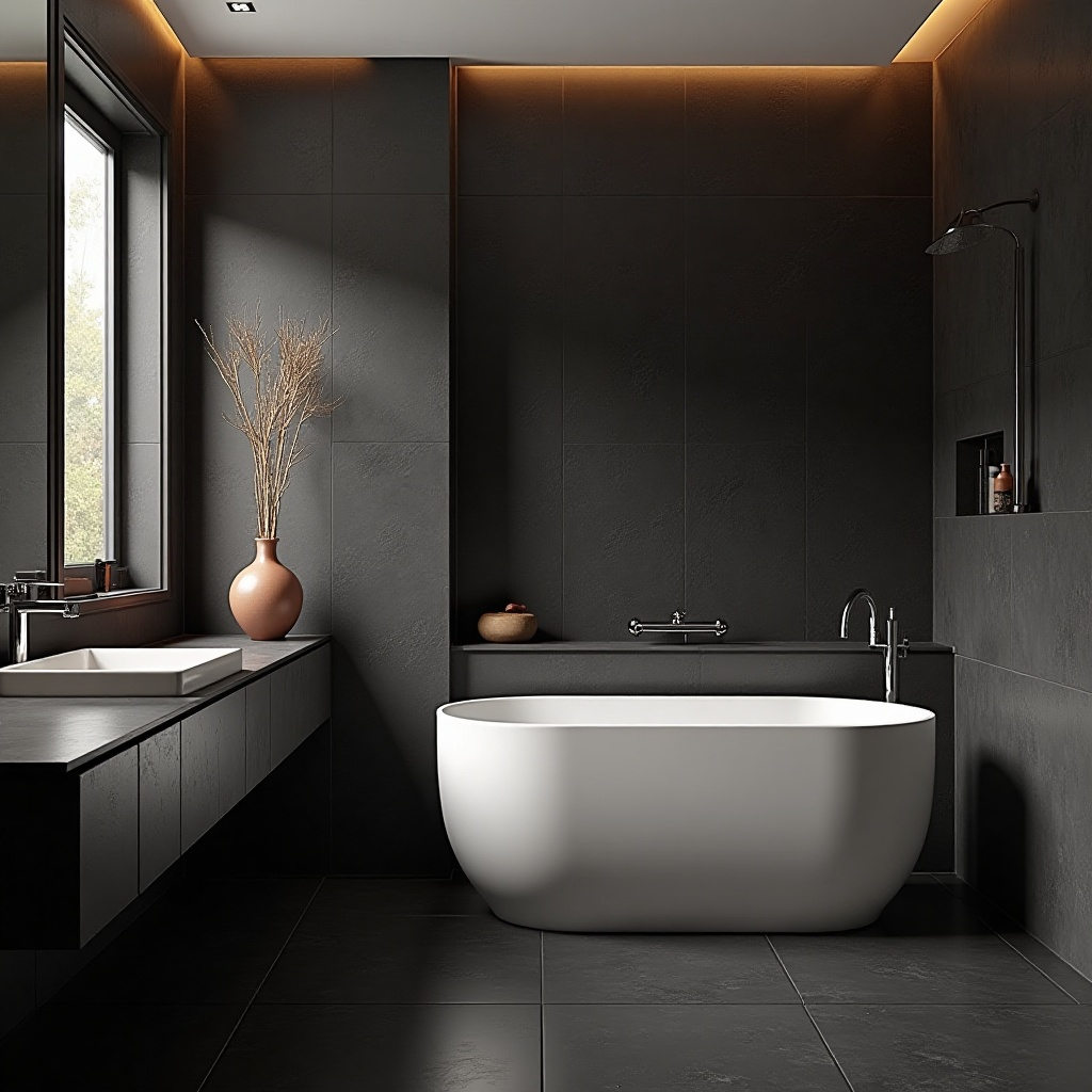 black tile bathroom design